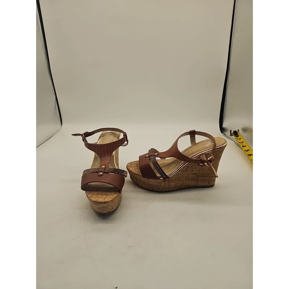 Extreme 90s Eddie Marc‎ Chunky Platform Wedge Peep Toe Slingback Shoes Sz 8